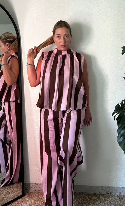 Coordinato Rigato rosa/marrone