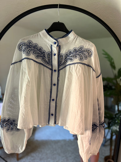 Camicia ricamo blu