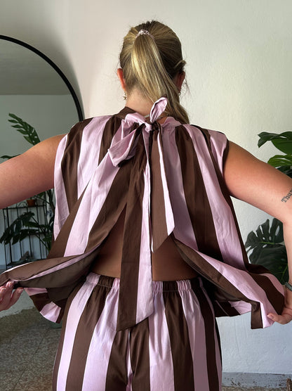 Coordinato Rigato rosa/marrone