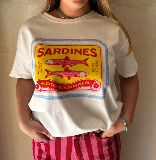 T-shirt over sardines